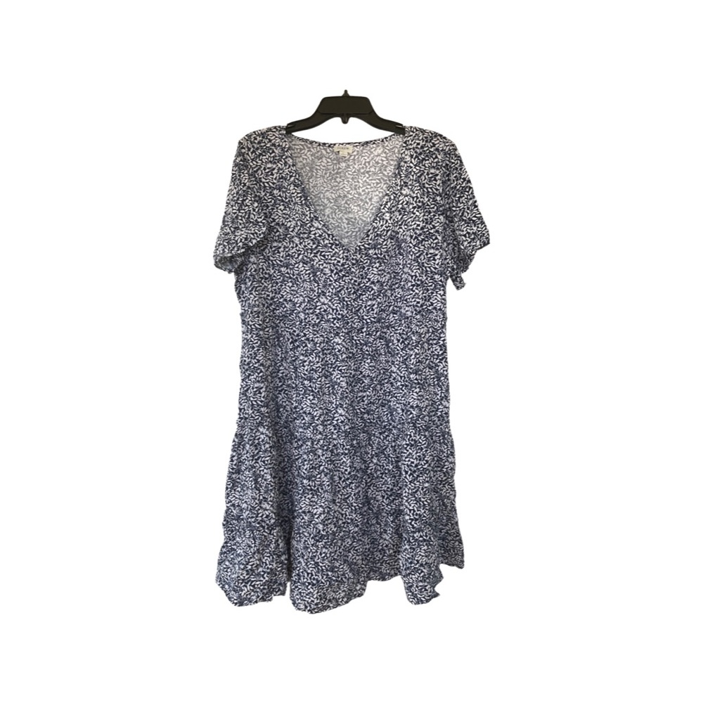 J Crew Vneck Tiered Navy And White Dress, Cotton, Cool, Size Large